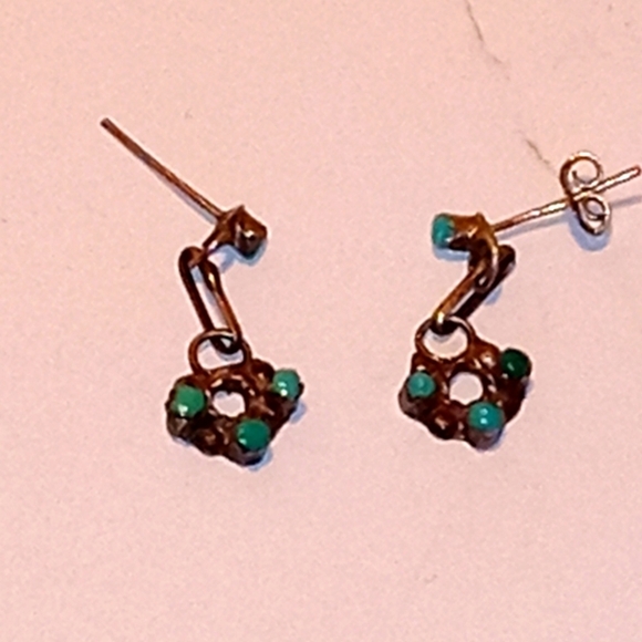 tiny turquoise and sterling silver seed pod chandelier drop earrings - Picture 1 of 4